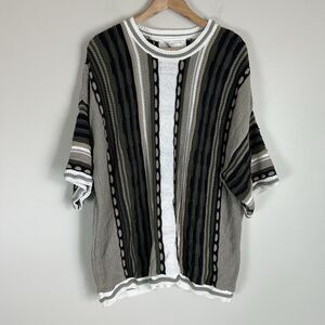 Vintage Diamonds Sweater Mens 3XL Black 3D Knit Coogi Style Short Sleeve 90s